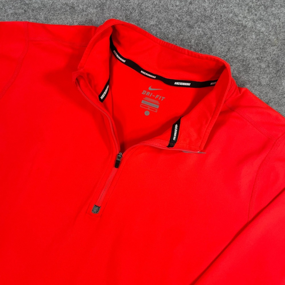 Nike Mens 1/4 Zip Pullover Large Red Dri-FIT Running Thumbholes Reflective
